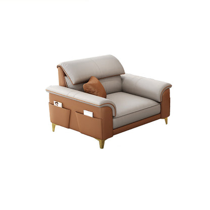 Modern Faux Leather Beige Sofa with Pillow Top Arm for Living Room 43"L x 35"W x 35"H Clearhalo 'furn' 'furn_sectionals' 'Furniture' 'furniture_sectionals' 'Living Room Furniture' 'Sectionals' 5045424