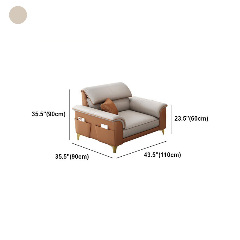 Modern Faux Leather Beige Sofa with Pillow Top Arm for Living Room Clearhalo 'furn' 'furn_sectionals' 'Furniture' 'furniture_sectionals' 'Living Room Furniture' 'Sectionals' 5045433