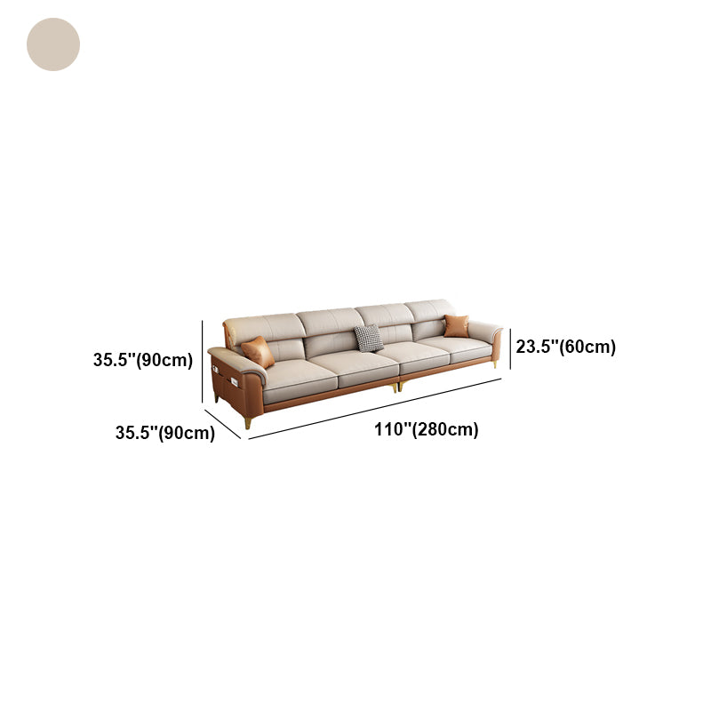 Modern Faux Leather Beige Sofa with Pillow Top Arm for Living Room Clearhalo 'furn' 'furn_sectionals' 'Furniture' 'furniture_sectionals' 'Living Room Furniture' 'Sectionals' 5045436