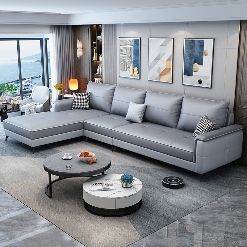 Faux Leather Modern Recessed Arm Sofa 134.6*66.9*38.2 Loose Back Sofa & Chaise Grey Left Clearhalo 'furn' 'furn_sectionals' 'Furniture' 'furniture_sectionals' 'Living Room Furniture' 'Sectionals' 5045471