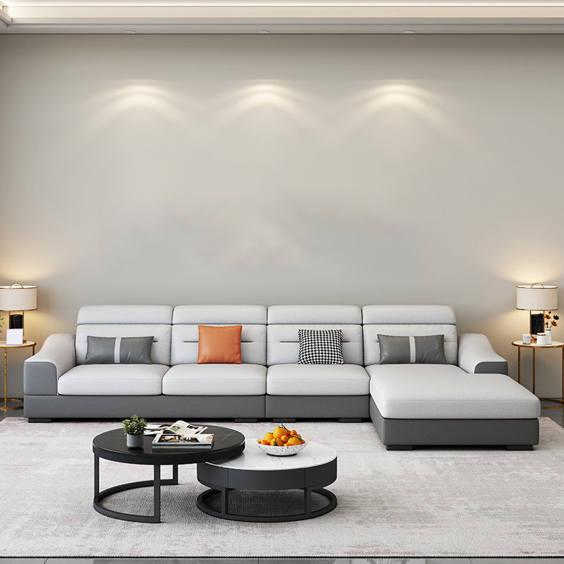 Contemporary Faux Feather Sofa & Chaise with Pillows for Living Room 126"L x 71"W x 35"H Clearhalo 'furn' 'furn_sectionals' 'Furniture' 'furniture_sectionals' 'Living Room Furniture' 'Sectionals' 5045487