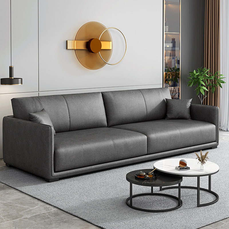 Faux Leather Sofa 83.07" W x 35.43" D x 29.52" H Square Arm Sofa for Living Room Black Clearhalo 'furn' 'furn_sofas' 'Furniture' 'furniture_sofas' 'Living Room Furniture' 'Sofa' 'sofas' 5045534