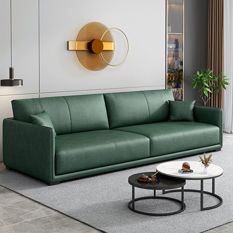 Faux Leather Sofa 83.07" W x 35.43" D x 29.52" H Square Arm Sofa for Living Room Green Foam Clearhalo 'furn' 'furn_sofas' 'Furniture' 'furniture_sofas' 'Living Room Furniture' 'Sofa' 'sofas' 5045535