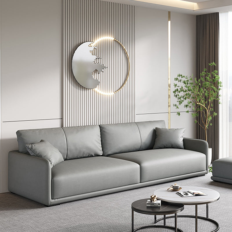 Faux Leather Sofa 83.07" W x 35.43" D x 29.52" H Square Arm Sofa for Living Room Grey Clearhalo 'furn' 'furn_sofas' 'Furniture' 'furniture_sofas' 'Living Room Furniture' 'Sofa' 'sofas' 5045538