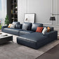 Faux Leather Loose Back Sofa & Chaise 137.8*74*31.5 Recessed Arm Sofa Dark Blue Right Clearhalo 'furn' 'furn_sectionals' 'Furniture' 'furniture_sectionals' 'Living Room Furniture' 'Sectionals' 5045544