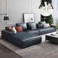 Faux Leather Loose Back Sofa & Chaise 137.8*74*31.5 Recessed Arm Sofa Dark Blue Left Clearhalo 'furn' 'furn_sectionals' 'Furniture' 'furniture_sectionals' 'Living Room Furniture' 'Sectionals' 5045546