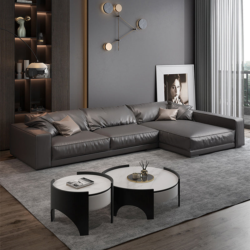 Glam Style Sectional Latex Upholstery Filled Faux Leather White/grey/black/orange Sofa Grey Right Clearhalo 'furn' 'furn_sectionals' 'Furniture' 'furniture_sectionals' 'Living Room Furniture' 'Sectionals' 5045563
