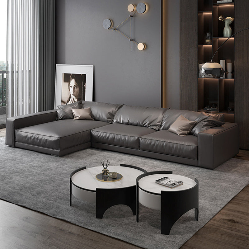 Glam Style Sectional Latex Upholstery Filled Faux Leather White/grey/black/orange Sofa Grey Left Clearhalo 'furn' 'furn_sectionals' 'Furniture' 'furniture_sectionals' 'Living Room Furniture' 'Sectionals' 5045565