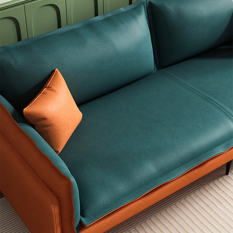 Square Arm Contemporary Faux Leather Sofa Couch in Green and Orange Clearhalo 'furn' 'furn_sofas' 'Furniture' 'furniture_sofas' 'Living Room Furniture' 'Sofa' 'sofas' 5045584