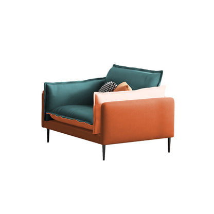 Square Arm Contemporary Faux Leather Sofa Couch in Green and Orange 35.5"L x 29.5"W x 27.5"H Clearhalo 'furn' 'furn_sofas' 'Furniture' 'furniture_sofas' 'Living Room Furniture' 'Sofa' 'sofas' 5045586