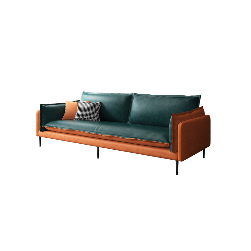 Square Arm Contemporary Faux Leather Sofa Couch in Green and Orange Clearhalo 'furn' 'furn_sofas' 'Furniture' 'furniture_sofas' 'Living Room Furniture' 'Sofa' 'sofas' 5045588
