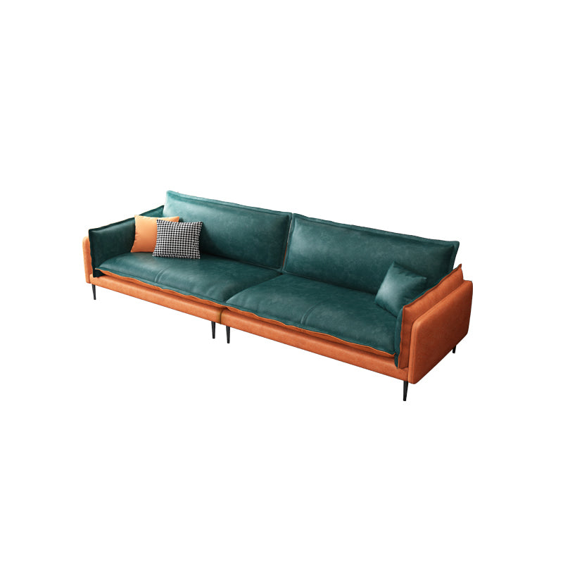 Square Arm Contemporary Faux Leather Sofa Couch in Green and Orange Clearhalo 'furn' 'furn_sofas' 'Furniture' 'furniture_sofas' 'Living Room Furniture' 'Sofa' 'sofas' 5045589