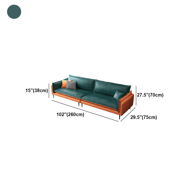 Square Arm Contemporary Faux Leather Sofa Couch in Green and Orange Clearhalo 'furn' 'furn_sofas' 'Furniture' 'furniture_sofas' 'Living Room Furniture' 'Sofa' 'sofas' 5045594