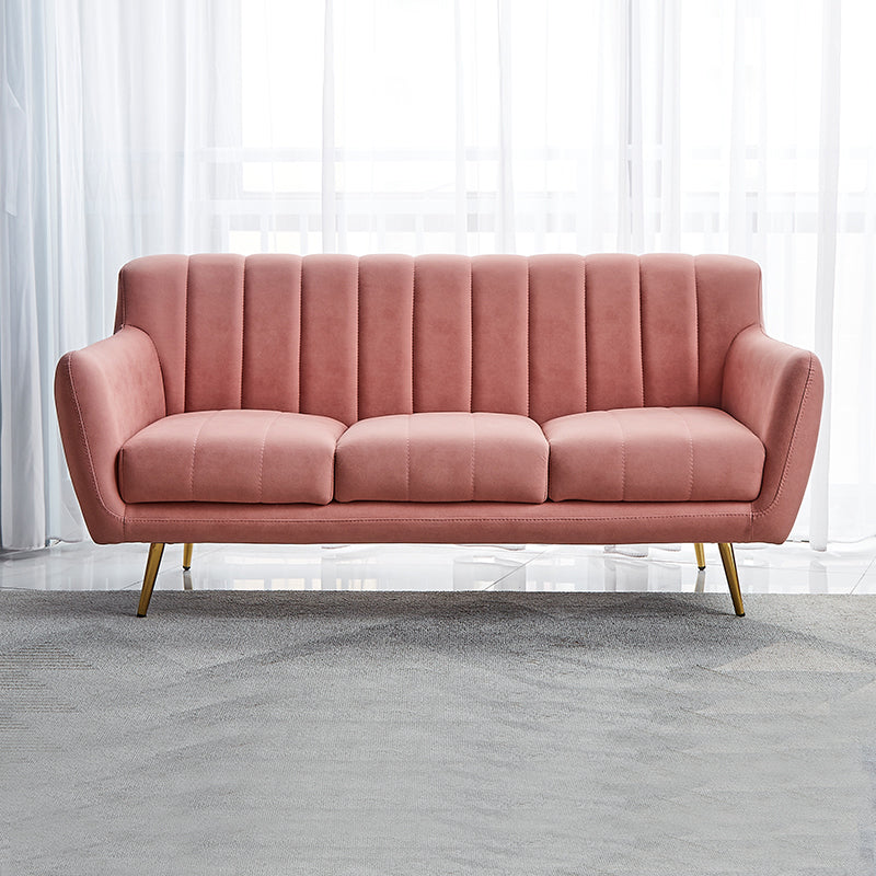 30.3"H Sewn Pillow Back Faux Leather Flared Arm Sofa for Living Room Pink Clearhalo 'furn' 'furn_sofas' 'Furniture' 'furniture_sofas' 'Living Room Furniture' 'Sofa' 'sofas' 5045609