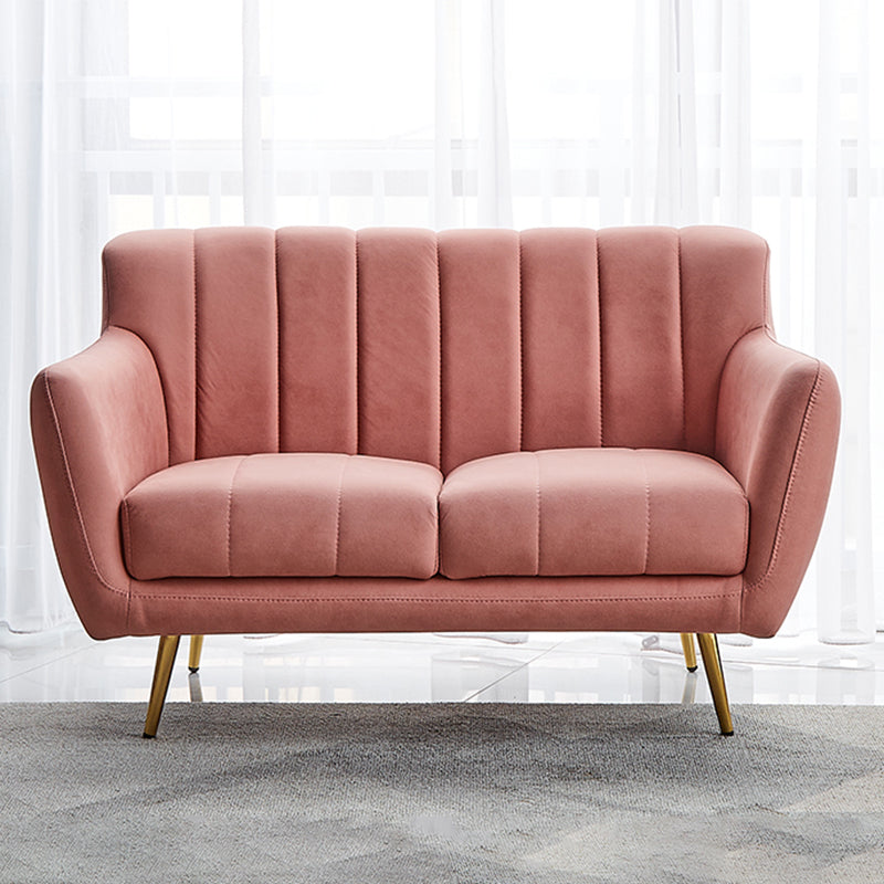 30.3"H Sewn Pillow Back Faux Leather Flared Arm Sofa for Living Room Pink Clearhalo 'furn' 'furn_sofas' 'Furniture' 'furniture_sofas' 'Living Room Furniture' 'Sofa' 'sofas' 5045610