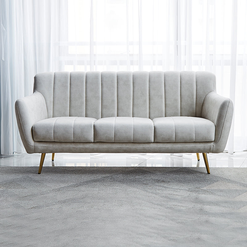 30.3"H Sewn Pillow Back Faux Leather Flared Arm Sofa for Living Room Off-White Clearhalo 'furn' 'furn_sofas' 'Furniture' 'furniture_sofas' 'Living Room Furniture' 'Sofa' 'sofas' 5045616