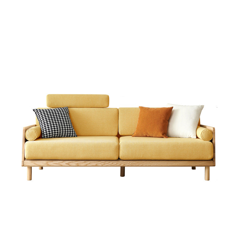 Linen Modern Square Arm Sofa Standard Wooden Sofa for Living Room, Apartment Yellow Clearhalo 'Furniture' 'furniture_sofas' 'Living Room Furniture' 'Sofa' 'sofas' 5045632