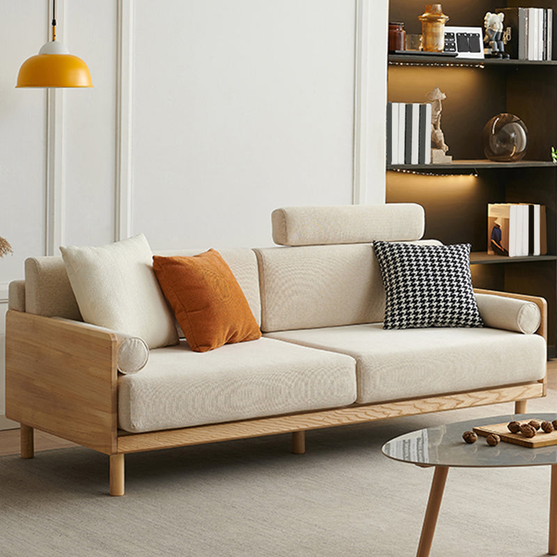 Linen Modern Square Arm Sofa Standard Wooden Sofa for Living Room, Apartment Off-White Sponge Clearhalo 'Furniture' 'furniture_sofas' 'Living Room Furniture' 'Sofa' 'sofas' 5045633