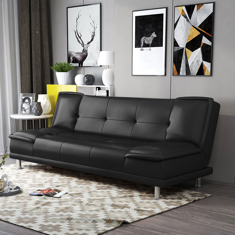 Armless Cotton Blend and Leather Convertible Contemporary Sofa Bed Black PU（Polyurethane） Clearhalo 'furn' 'furn_sofas' 'Furniture' 'furniture_sofas' 'Living Room Furniture' 'Sofa' 'sofas' 5045643