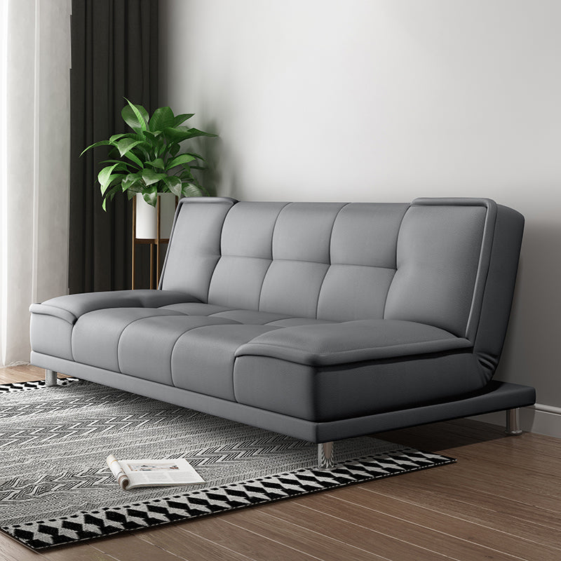 Armless Cotton Blend and Leather Convertible Contemporary Sofa Bed Grey PU（Polyurethane） Clearhalo 'furn' 'furn_sofas' 'Furniture' 'furniture_sofas' 'Living Room Furniture' 'Sofa' 'sofas' 5045644