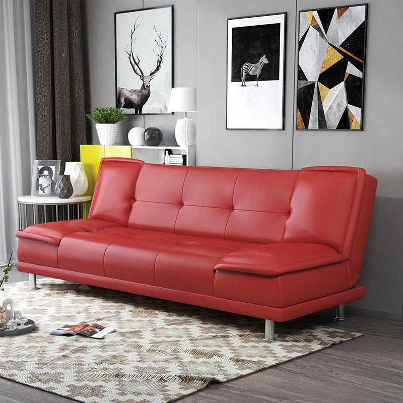 Armless Cotton Blend and Leather Convertible Contemporary Sofa Bed Red PU（Polyurethane） Clearhalo 'furn' 'furn_sofas' 'Furniture' 'furniture_sofas' 'Living Room Furniture' 'Sofa' 'sofas' 5045645