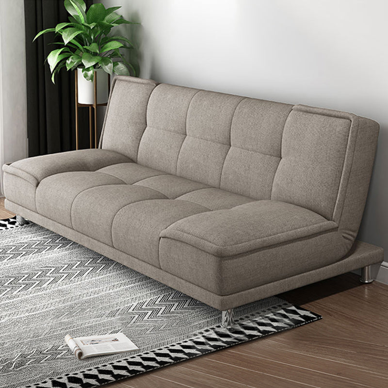 Armless Cotton Blend and Leather Convertible Contemporary Sofa Bed Beige Cotton Blend Clearhalo 'furn' 'furn_sofas' 'Furniture' 'furniture_sofas' 'Living Room Furniture' 'Sofa' 'sofas' 5045648