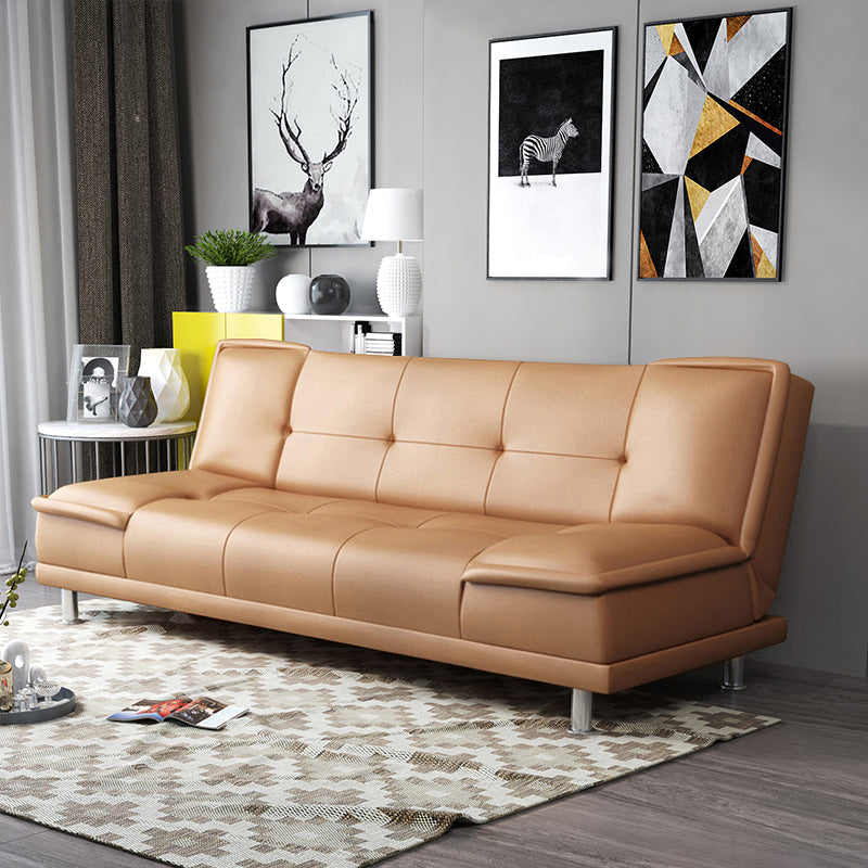 Armless Cotton Blend and Leather Convertible Contemporary Sofa Bed Light Coffee PU（Polyurethane） Clearhalo 'furn' 'furn_sofas' 'Furniture' 'furniture_sofas' 'Living Room Furniture' 'Sofa' 'sofas' 5045649
