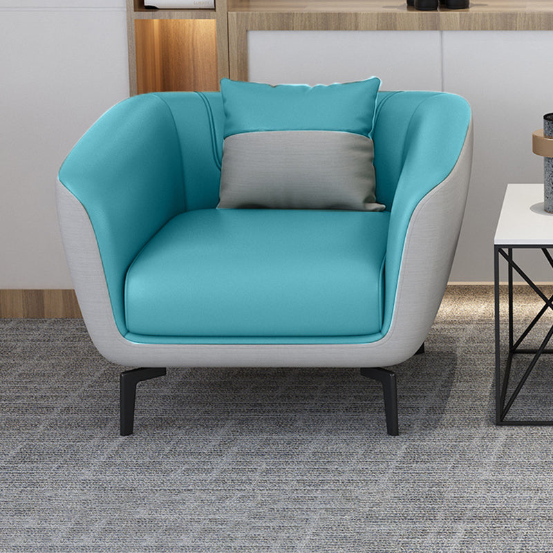 Faux Leather Sofa 30.31" D x 26.77" H Tuxedo Arm Sofa for Living Room 34"L x 30"W x 27"H Sky Blue Clearhalo 'furn' 'furn_sofas' 'Furniture' 'furniture_sofas' 'Living Room Furniture' 'Sofa' 'sofas' 5045663