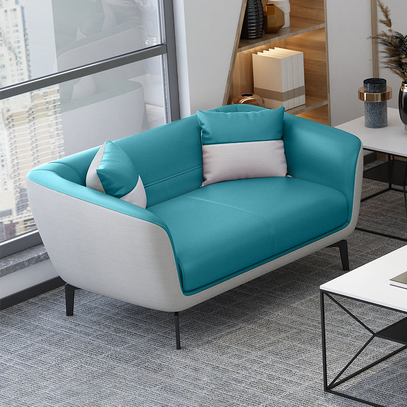 Faux Leather Sofa 30.31" D x 26.77" H Tuxedo Arm Sofa for Living Room 53"L x 30"W x 27"H Sky Blue Clearhalo 'furn' 'furn_sofas' 'Furniture' 'furniture_sofas' 'Living Room Furniture' 'Sofa' 'sofas' 5045665