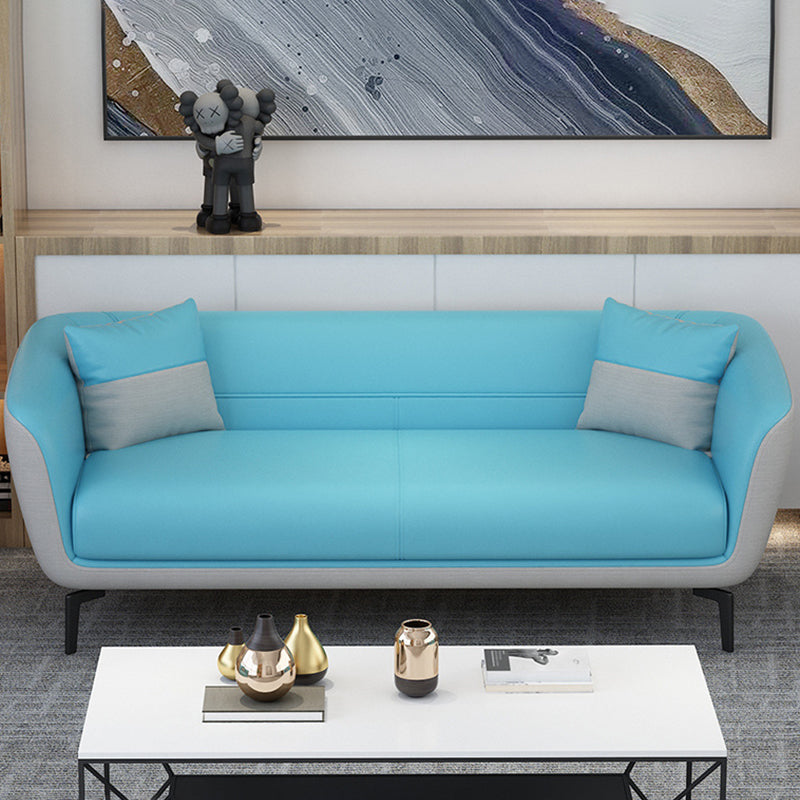 Faux Leather Sofa 30.31" D x 26.77" H Tuxedo Arm Sofa for Living Room 73"L x 30"W x 27"H Sky Blue Clearhalo 'furn' 'furn_sofas' 'Furniture' 'furniture_sofas' 'Living Room Furniture' 'Sofa' 'sofas' 5045671