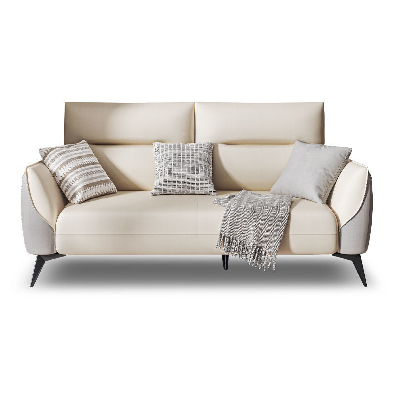 Contemporary Faux Leather Square Arm Sofa Standard Sofa with Sewn Pillow Back 74"L x 33"W x 29.5"H Gray White Gray Clearhalo 'furn' 'furn_sofas' 'Furniture' 'furniture_sofas' 'Living Room Furniture' 'Sofa' 'sofas' 5045678