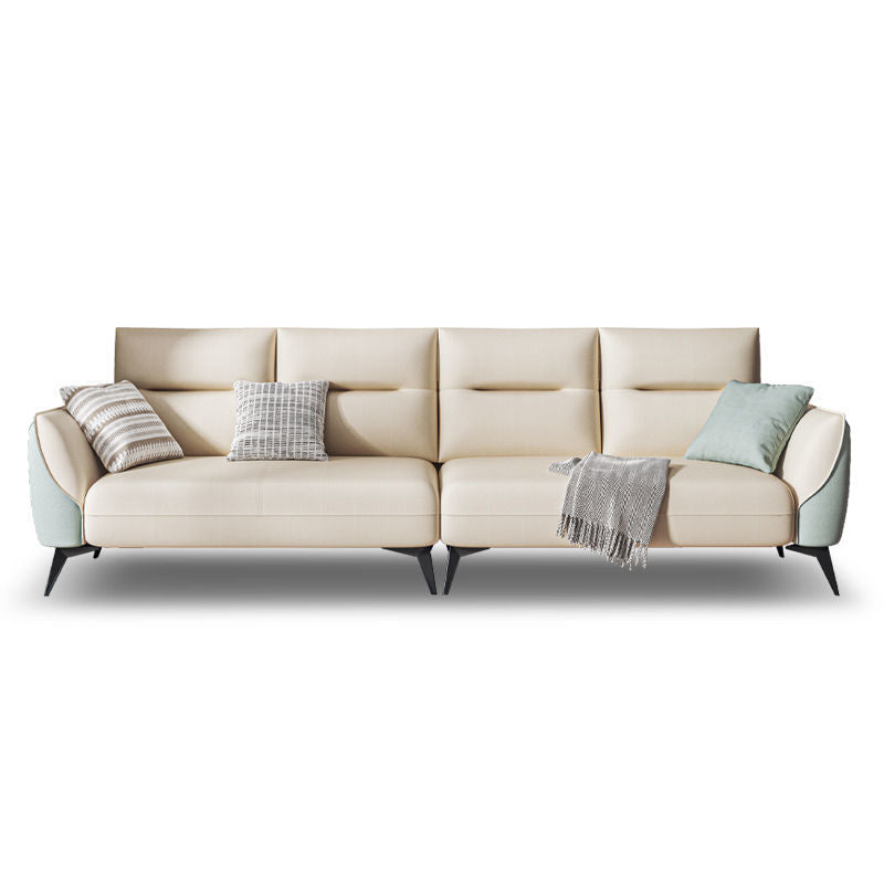 Contemporary Faux Leather Square Arm Sofa Standard Sofa with Sewn Pillow Back 109.5"L x 33"W x 29.5"H White Green Clearhalo 'furn' 'furn_sofas' 'Furniture' 'furniture_sofas' 'Living Room Furniture' 'Sofa' 'sofas' 5045679