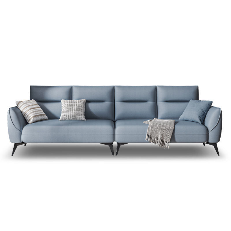 Contemporary Faux Leather Square Arm Sofa Standard Sofa with Sewn Pillow Back 109.5"L x 33"W x 29.5"H Airy Blue Clearhalo 'furn' 'furn_sofas' 'Furniture' 'furniture_sofas' 'Living Room Furniture' 'Sofa' 'sofas' 5045686