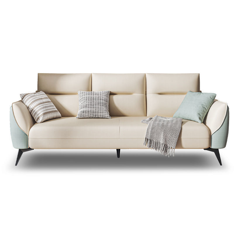 Contemporary Faux Leather Square Arm Sofa Standard Sofa with Sewn Pillow Back 85.5"L x 33"W x 29.5"H White Green Clearhalo 'furn' 'furn_sofas' 'Furniture' 'furniture_sofas' 'Living Room Furniture' 'Sofa' 'sofas' 5045688