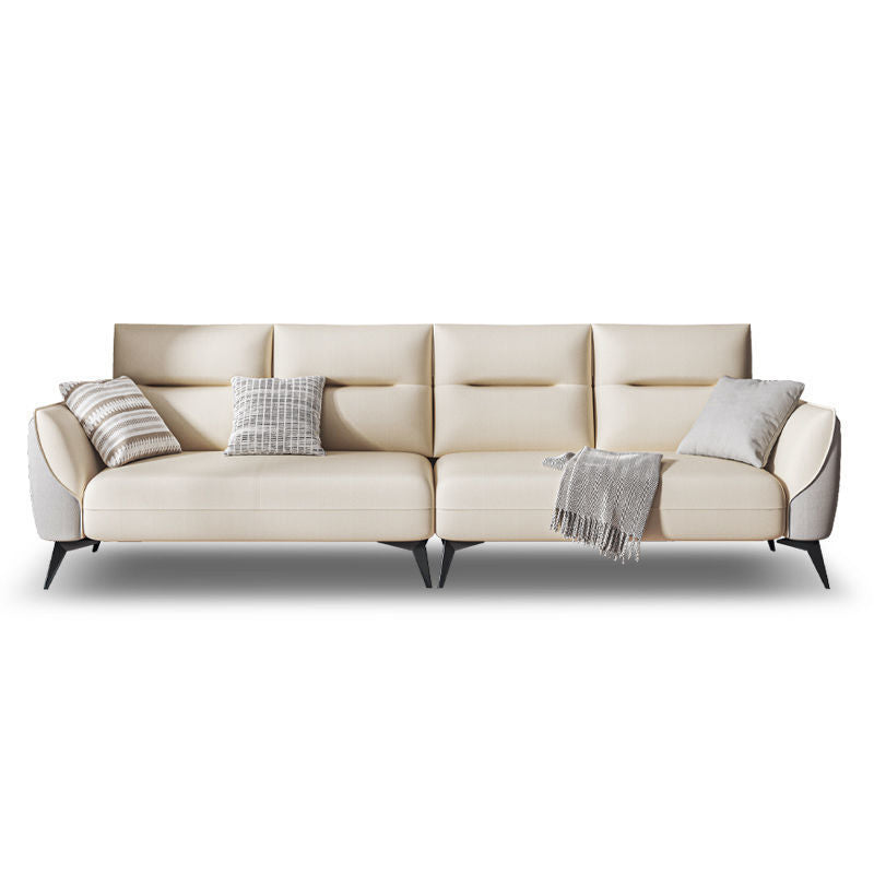 Contemporary Faux Leather Square Arm Sofa Standard Sofa with Sewn Pillow Back 109.5"L x 33"W x 29.5"H Gray White Gray Clearhalo 'furn' 'furn_sofas' 'Furniture' 'furniture_sofas' 'Living Room Furniture' 'Sofa' 'sofas' 5045691