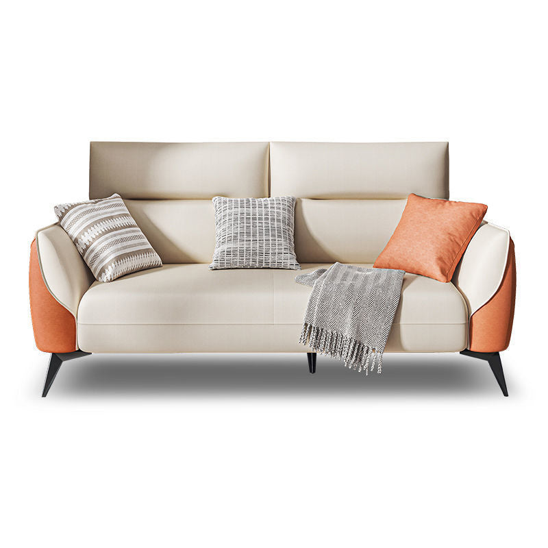 Contemporary Faux Leather Square Arm Sofa Standard Sofa with Sewn Pillow Back 74"L x 33"W x 29.5"H White Yellow Clearhalo 'furn' 'furn_sofas' 'Furniture' 'furniture_sofas' 'Living Room Furniture' 'Sofa' 'sofas' 5045692