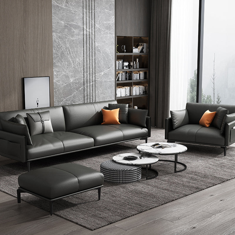 Contemporary Genuine Leather Square Arm Sofa Standard Sofa for Living Room Clearhalo 'furn' 'furn_sofas' 'Furniture' 'furniture_sofas' 'Living Room Furniture' 'Sofa' 'sofas' 5045706