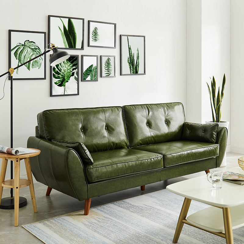 Contemporary Faux Leather Flared Arm Sofa Tufted Standard Sofa for Living Room 57"L x 33"W x 33.5"H Green Clearhalo 'furn' 'furn_sofas' 'Furniture' 'furniture_sofas' 'Living Room Furniture' 'Sofa' 'sofas' 5045722