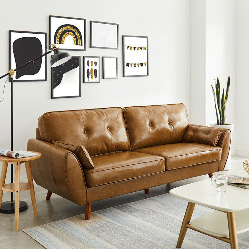 Contemporary Faux Leather Flared Arm Sofa Tufted Standard Sofa for Living Room 57"L x 33"W x 33.5"H Brown Clearhalo 'furn' 'furn_sofas' 'Furniture' 'furniture_sofas' 'Living Room Furniture' 'Sofa' 'sofas' 5045723