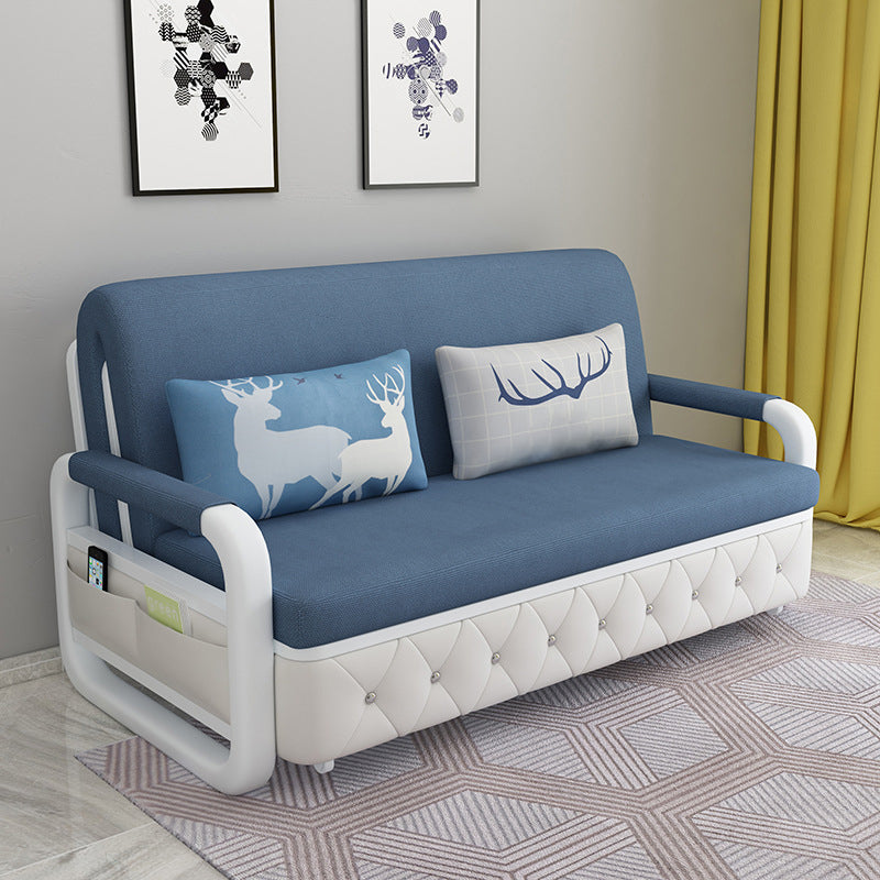 Contemporary Linen Square Arm Sofa Bed Foldable Standard Sofa for Living Room Dark Blue Clearhalo 'furn' 'furn_sofas' 'Furniture' 'furniture_sofas' 'Living Room Furniture' 'Sofa' 'sofas' 5045762