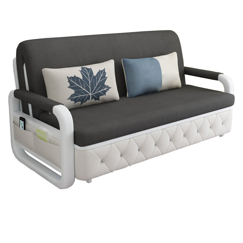 Contemporary Linen Square Arm Sofa Bed Foldable Standard Sofa for Living Room Dark Gray Sponge Clearhalo 'furn' 'furn_sofas' 'Furniture' 'furniture_sofas' 'Living Room Furniture' 'Sofa' 'sofas' 5045765