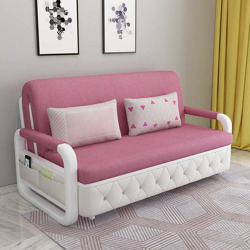 Contemporary Linen Square Arm Sofa Bed Foldable Standard Sofa for Living Room Pink Clearhalo 'furn' 'furn_sofas' 'Furniture' 'furniture_sofas' 'Living Room Furniture' 'Sofa' 'sofas' 5045771