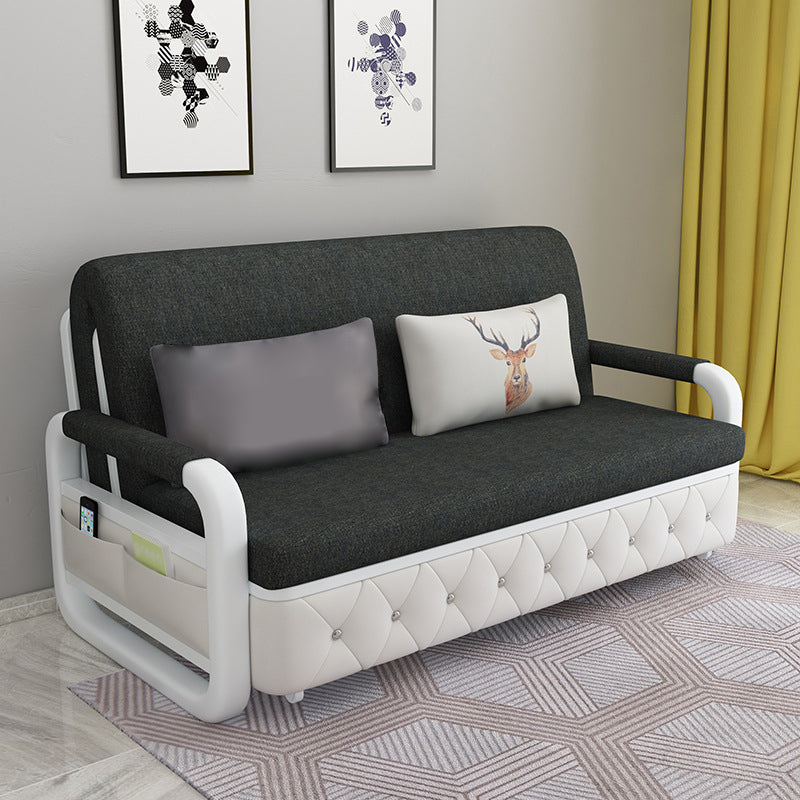 Contemporary Linen Square Arm Sofa Bed Foldable Standard Sofa for Living Room Dark Gray Latex Clearhalo 'furn' 'furn_sofas' 'Furniture' 'furniture_sofas' 'Living Room Furniture' 'Sofa' 'sofas' 5045772