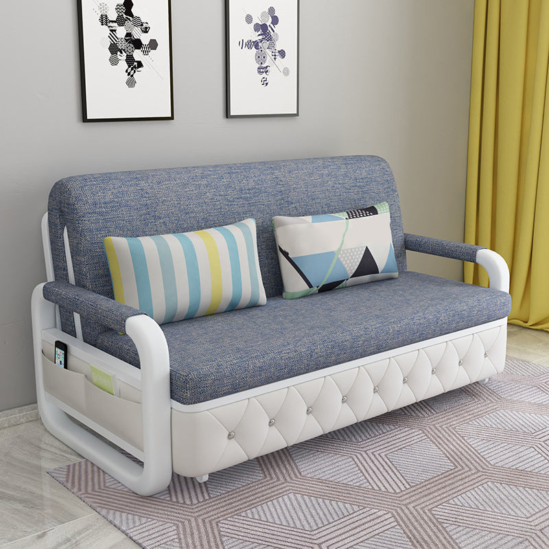 Contemporary Linen Square Arm Sofa Bed Foldable Standard Sofa for Living Room Light Blue Clearhalo 'furn' 'furn_sofas' 'Furniture' 'furniture_sofas' 'Living Room Furniture' 'Sofa' 'sofas' 5045773