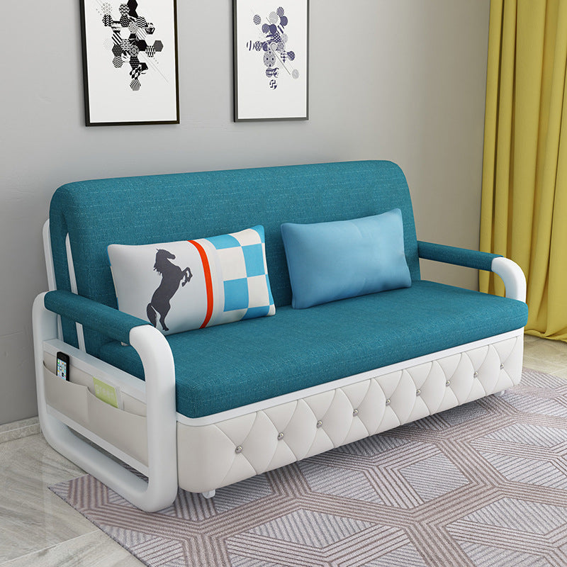 Contemporary Linen Square Arm Sofa Bed Foldable Standard Sofa for Living Room Blue Clearhalo 'furn' 'furn_sofas' 'Furniture' 'furniture_sofas' 'Living Room Furniture' 'Sofa' 'sofas' 5045774
