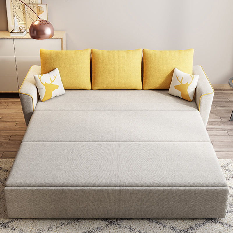 Cream Color Contemporary Linen Square Arm Sofa Bed Standard Sofa for Living Room Clearhalo 'furn' 'furn_sofas' 'Furniture' 'furniture_sofas' 'Living Room Furniture' 'Sofa' 'sofas' 5045782