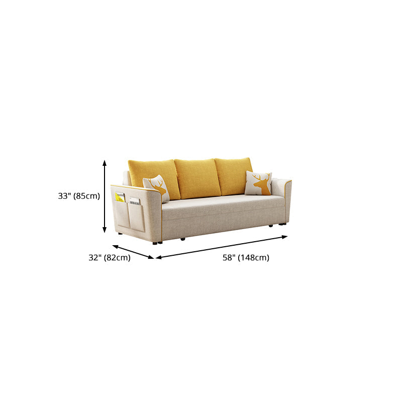 Cream Color Contemporary Linen Square Arm Sofa Bed Standard Sofa for Living Room Clearhalo 'furn' 'furn_sofas' 'Furniture' 'furniture_sofas' 'Living Room Furniture' 'Sofa' 'sofas' 5045787