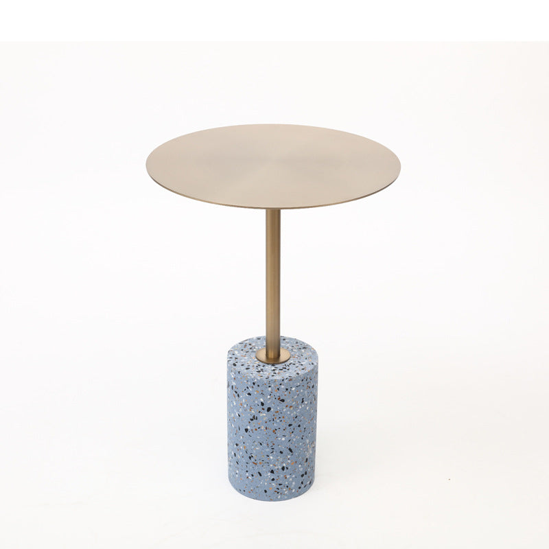 Mid-century Modern Cocktail Table Metal Iron Round Coffee Table with Top Blue Gold Clearhalo 'Coffee & Accent Tables' 'End & Side Tables' 'end_side_table' 'end_side_tables' 'furn' 'furn_end_side_tables' 'Furniture' 'furniture_end_side_table' 'Living Room Furniture' 5045824