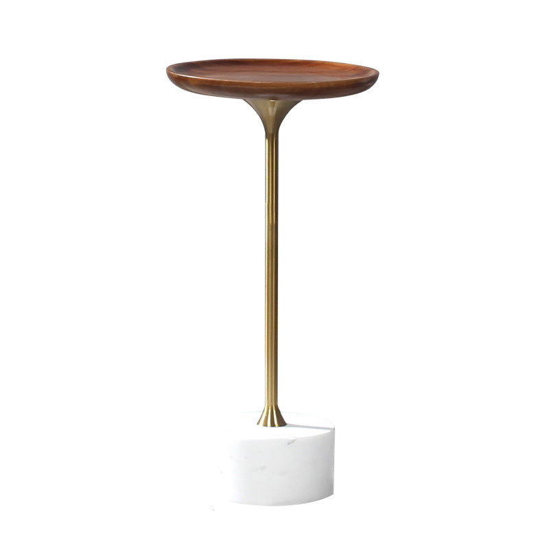 Pedestal Design Cocktail Table Brown Wood Top Marble Pedestal Coffee Table 12"L x 12"W x 24"H White Round Clearhalo 'Coffee & Accent Tables' 'End & Side Tables' 'end_side_table' 'end_side_tables' 'furn' 'furn_end_side_tables' 'Furniture' 'furniture_end_side_table' 'Living Room Furniture' 5045837