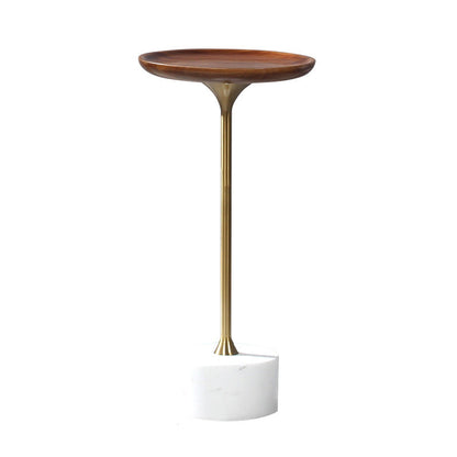 Pedestal Design Cocktail Table Brown Wood Top Marble Pedestal Coffee Table 12"L x 12"W x 24"H White Round Clearhalo 'Coffee & Accent Tables' 'End & Side Tables' 'end_side_table' 'end_side_tables' 'furn' 'furn_end_side_tables' 'Furniture' 'furniture_end_side_table' 'Living Room Furniture' 5045837